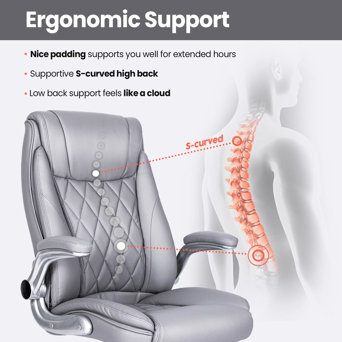 Gray Ergonomic High Back Leather Office Chair T653