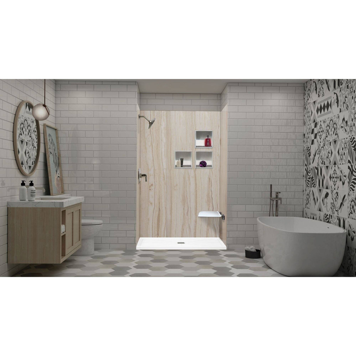Cameo Single Threshold Shower Base with Center Drain Z5539