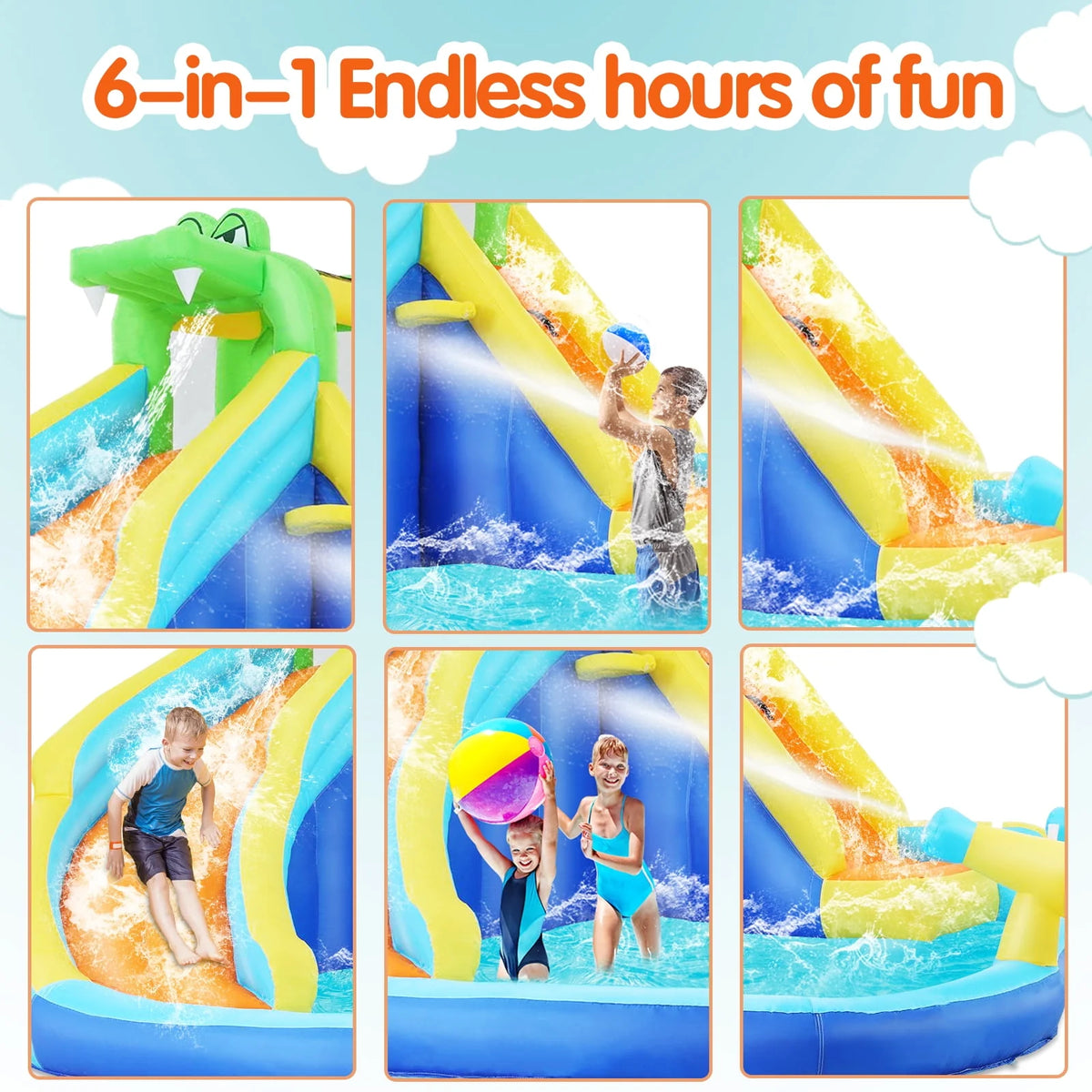Inflatable Bounce House with Water Slide and Spray Pool E560896
