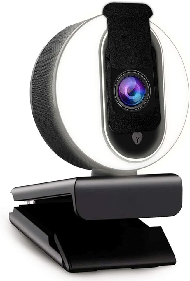 1080P Webcam with Ring Light, Privacy Cover and Dual Microphone I336