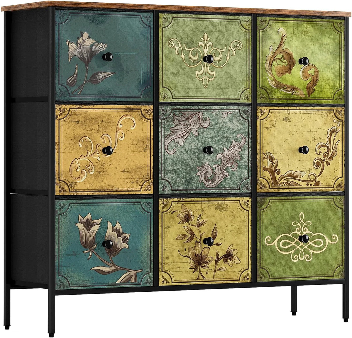 9 Fabric Drawer Dresser Storage Organizer with Wooden Top Q796346