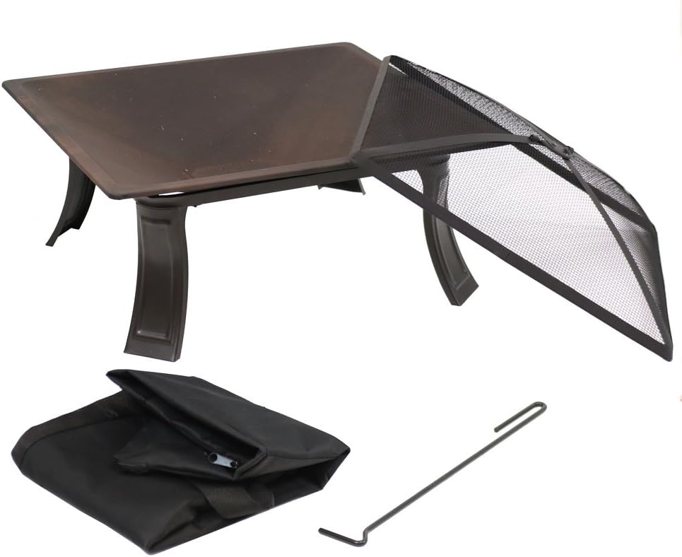 26-Inch Square Wood Burning Fire Pit with Spark Screen, Poker and Carrying Case X440541