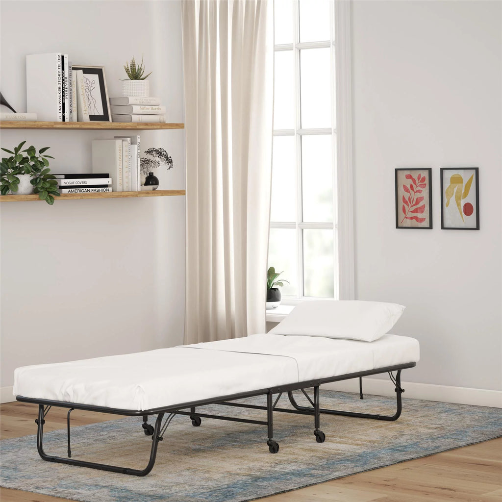 Folding Rollaway Guest Bed with 5 Inch Mattress, Twin E308147