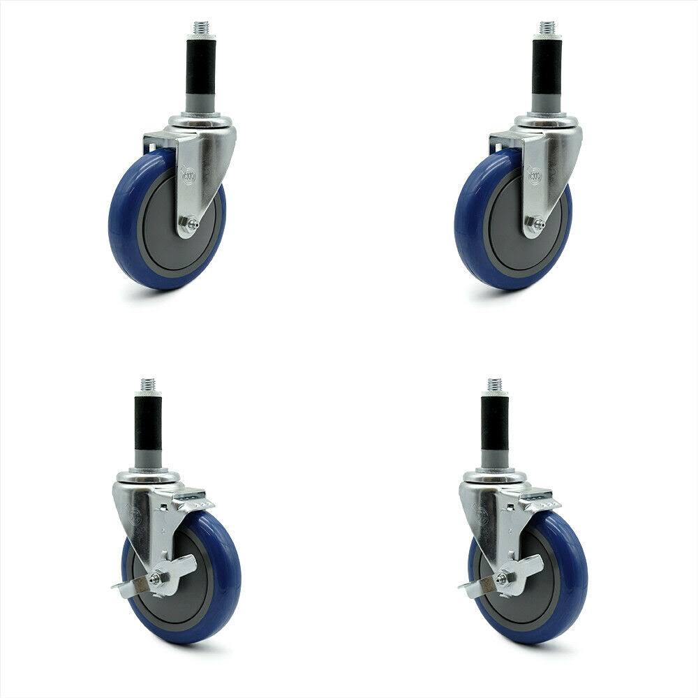 5 inch Blue Polyurethane Swivel Caster Set 2 Brake D172