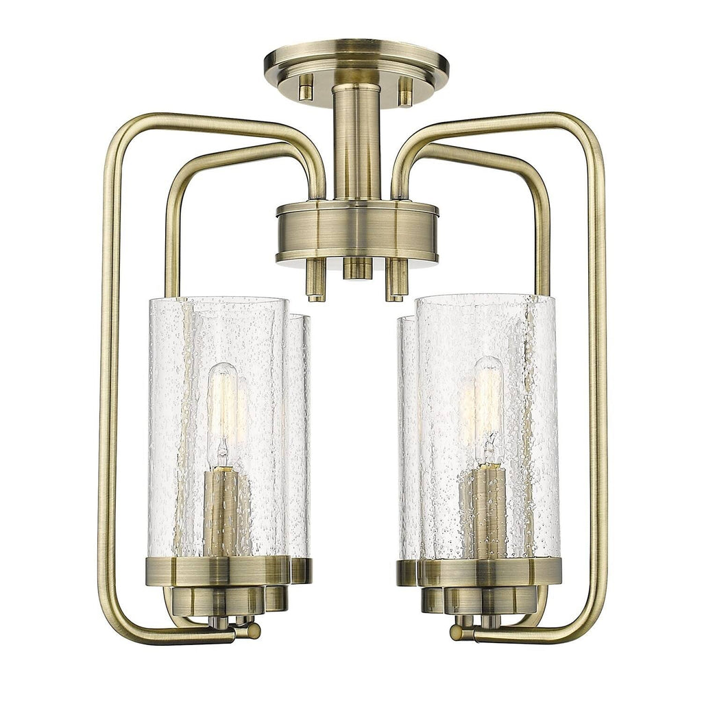 Aged Brass Semi-Flush Fixture with Seeded Glass N34305