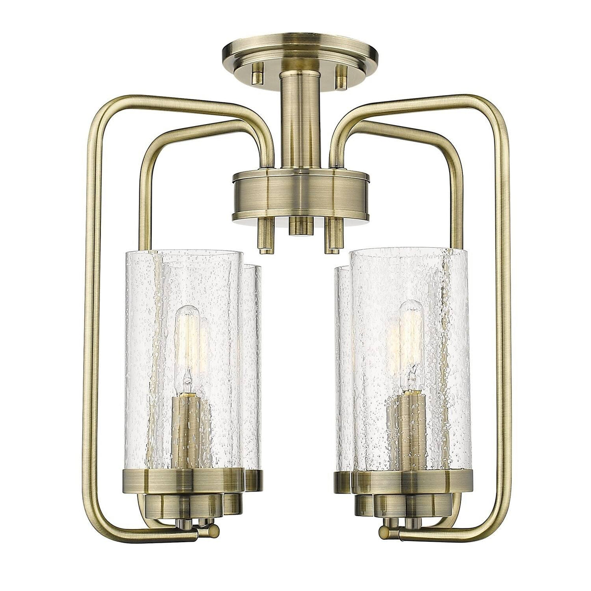 Aged Brass Semi-Flush Fixture with Seeded Glass N34305