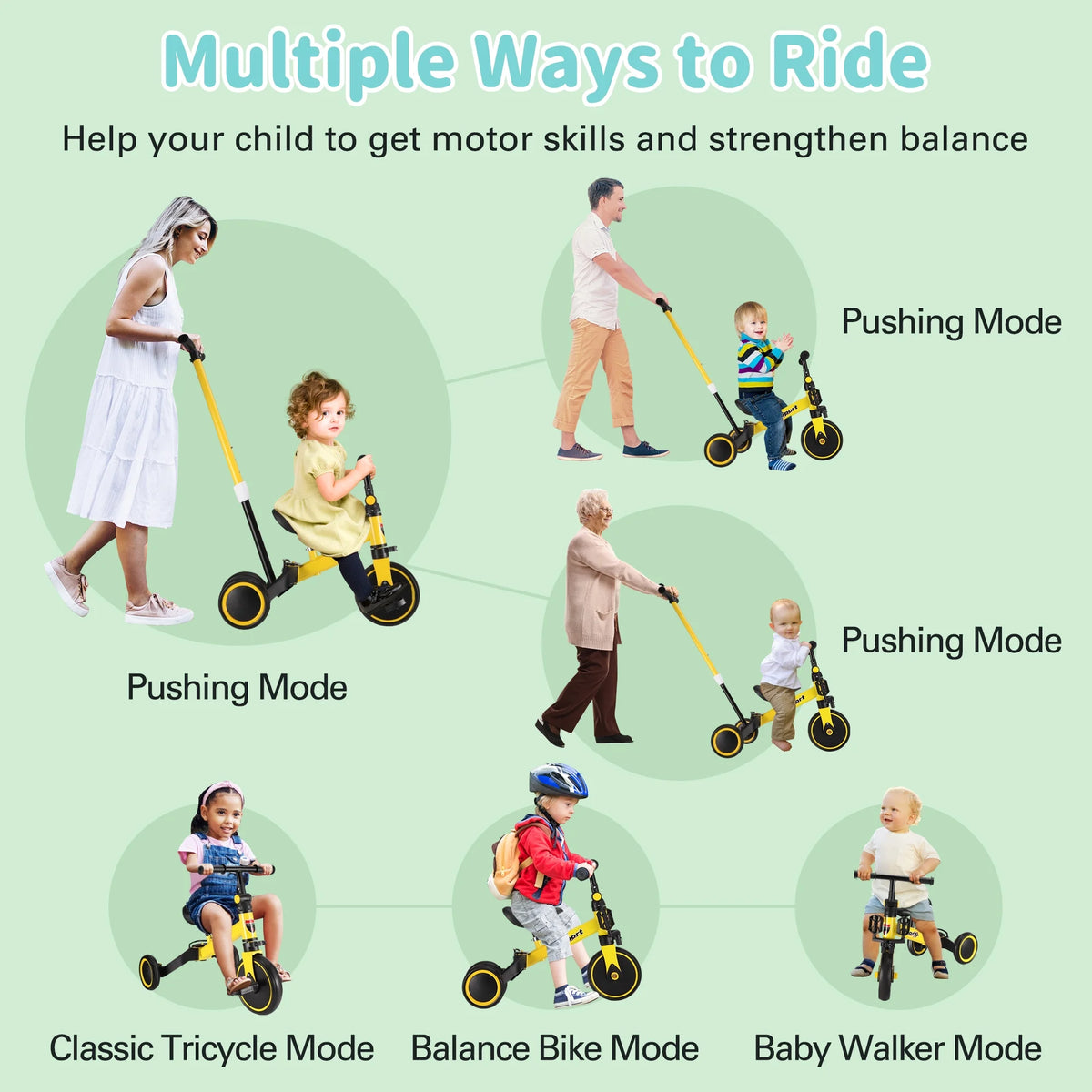 6 in 1 Kids Tricycle with Adjustable Seat and Removable Pedal Z8176