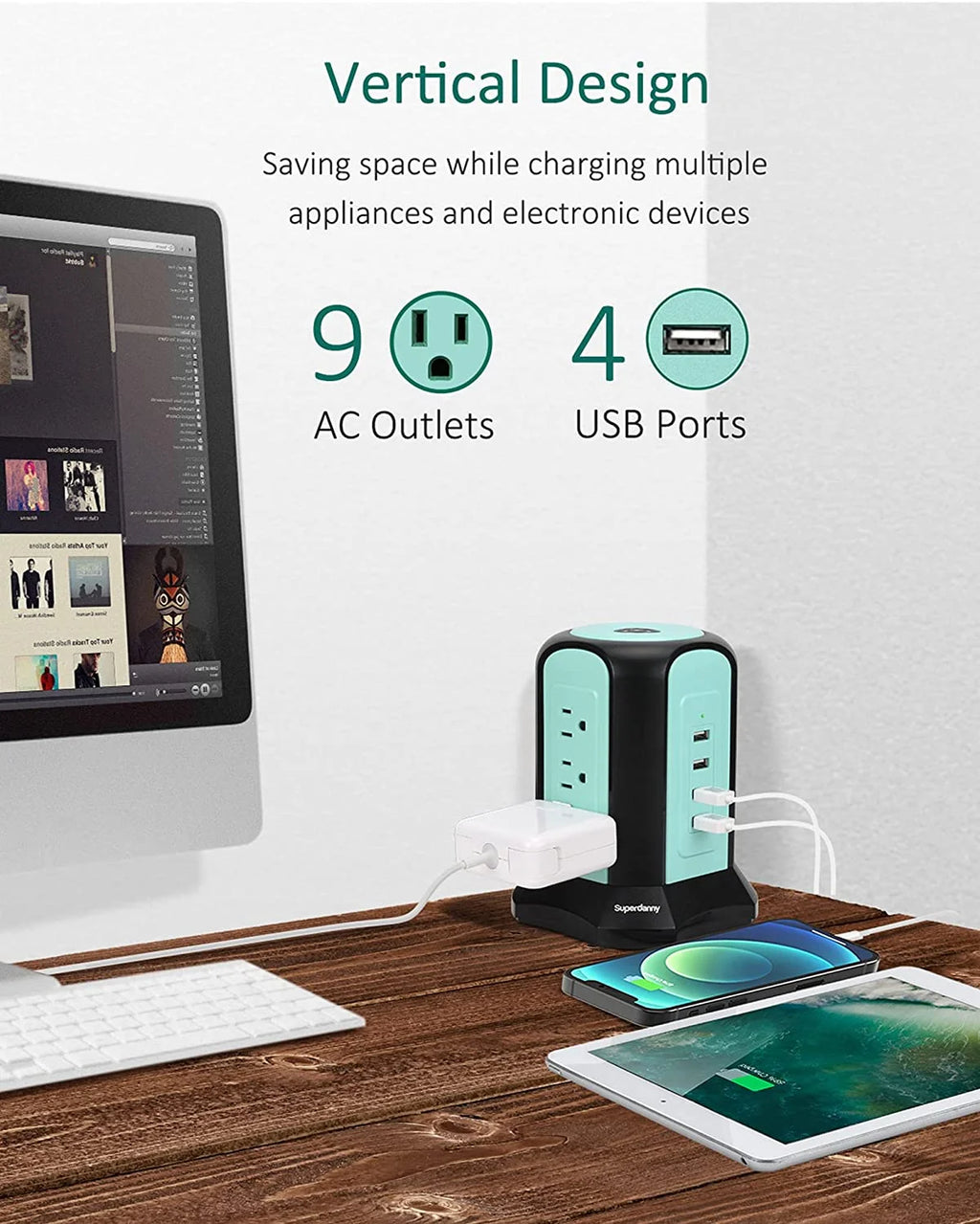 Blue Surge Protector Tower Power Strip with 9 Outlets D930