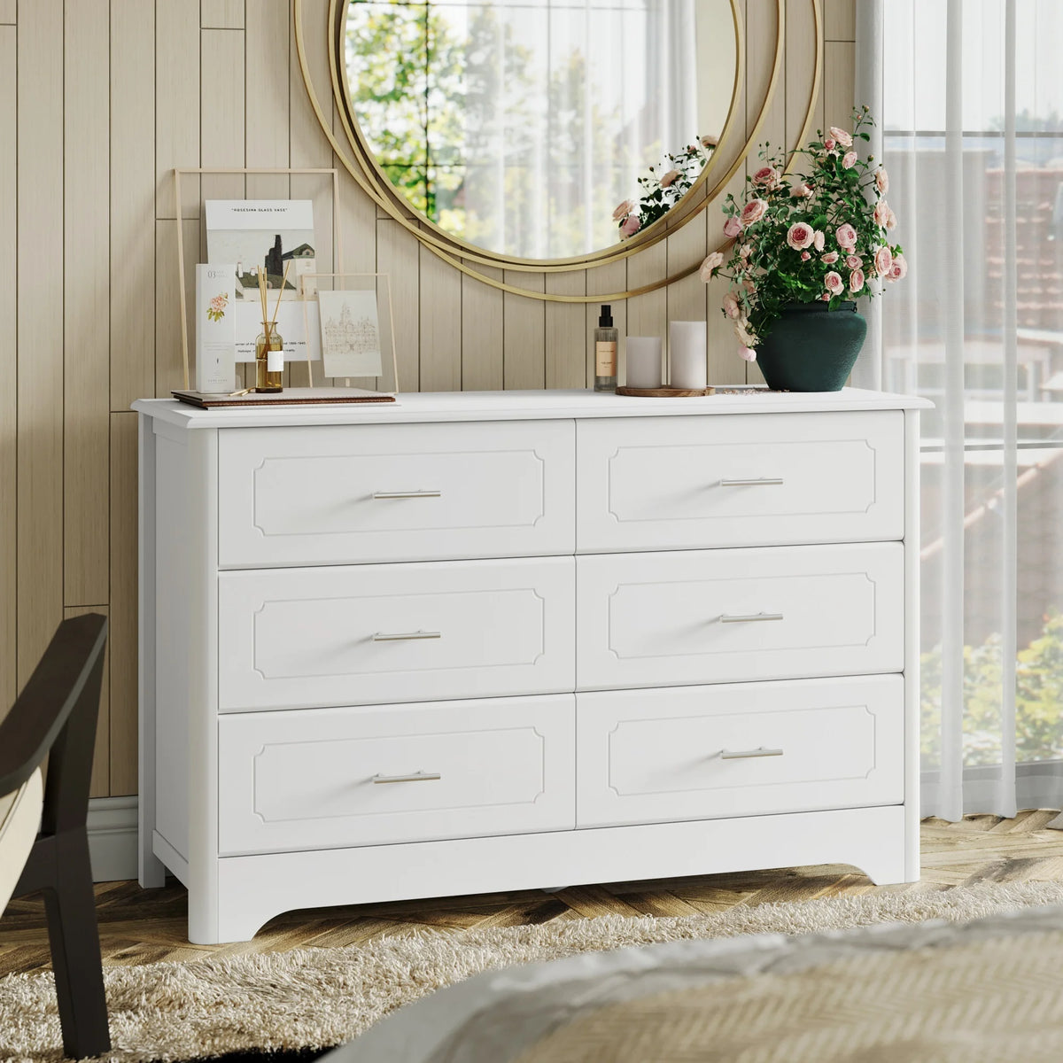 White 6 Drawer Double Dresser I283638