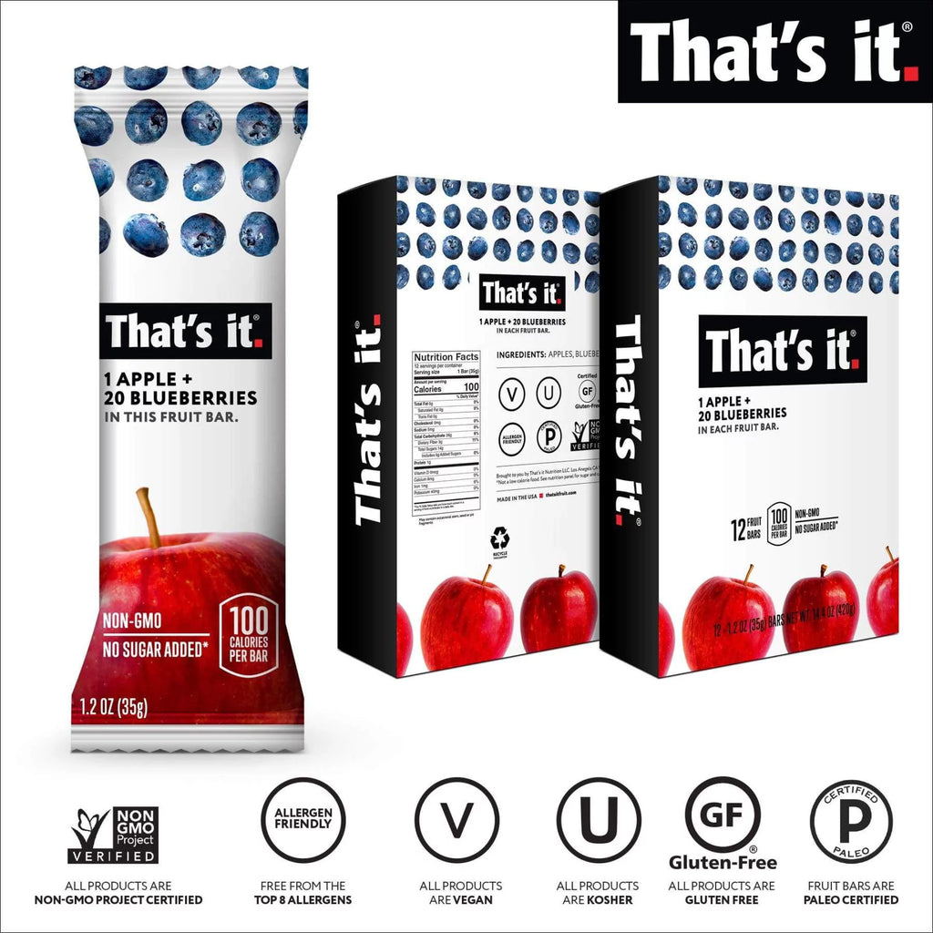 Apple Blueberry 100% Natural Fruit Bar 12 Pack D856