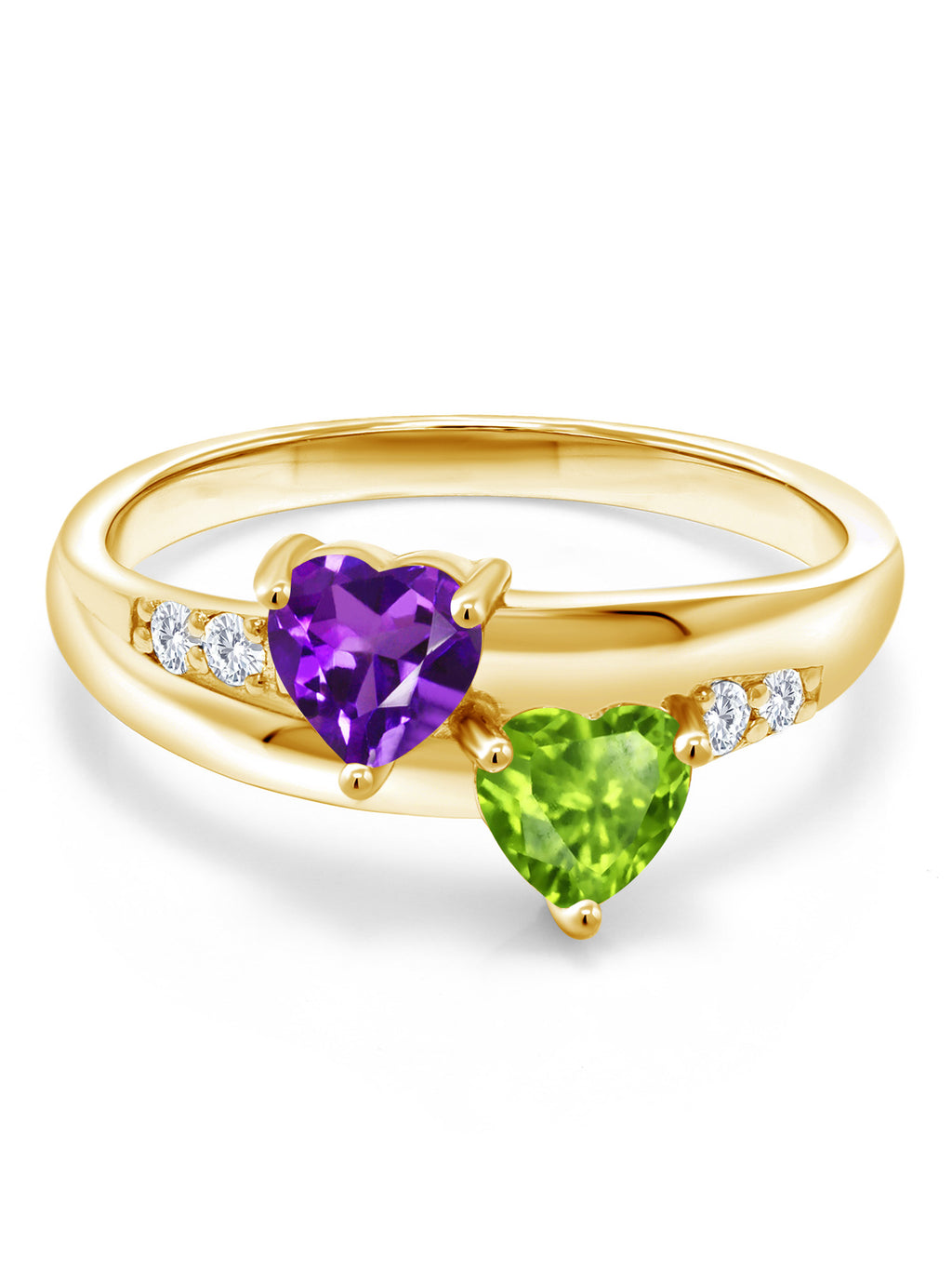 Purple Amethyst Green Peridot 18K Yellow Gold Plated Silver Ring Y3462