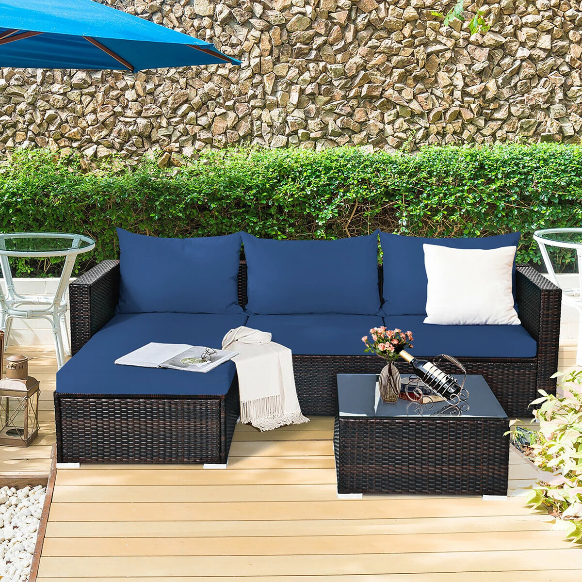 5 Pcs Patio Rattan Furniture Set with Coffee Table R914889
