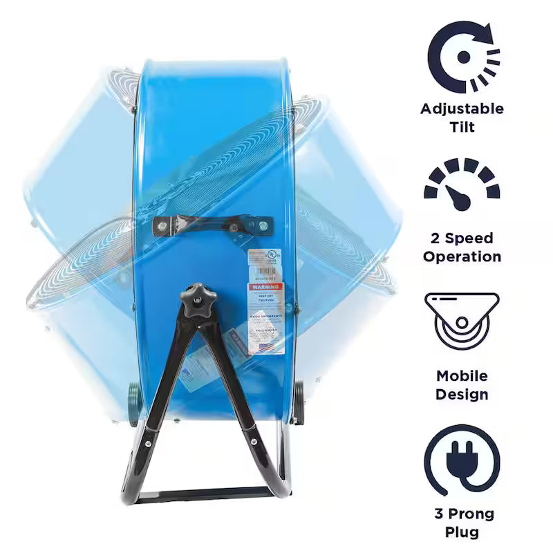 2 Fan Speeds Drum Fan in Blue with Snap-On Wheels W4172