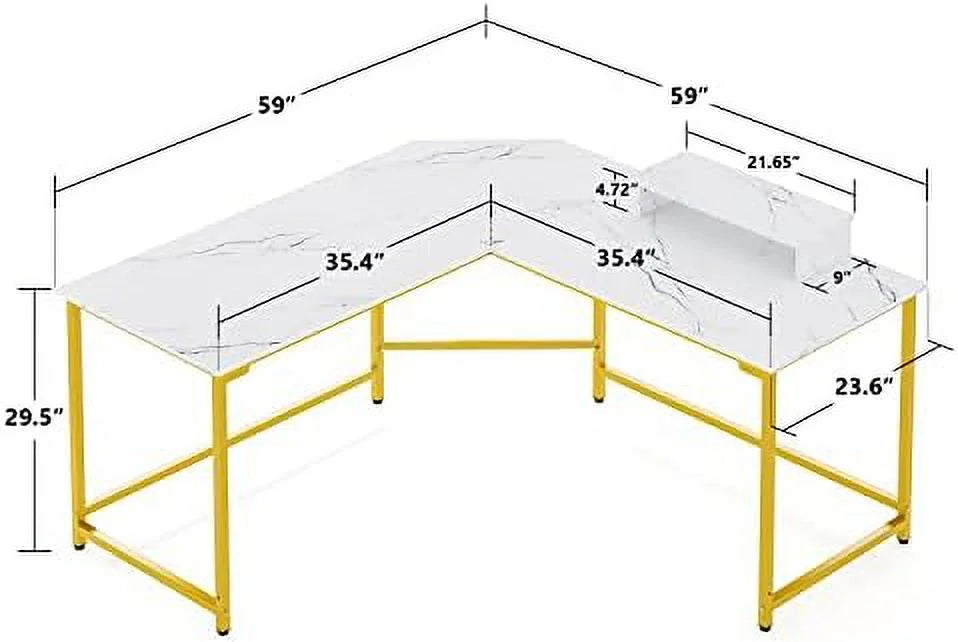 59" L Shaped Corner Computer Desk with Monitor Stand S349405