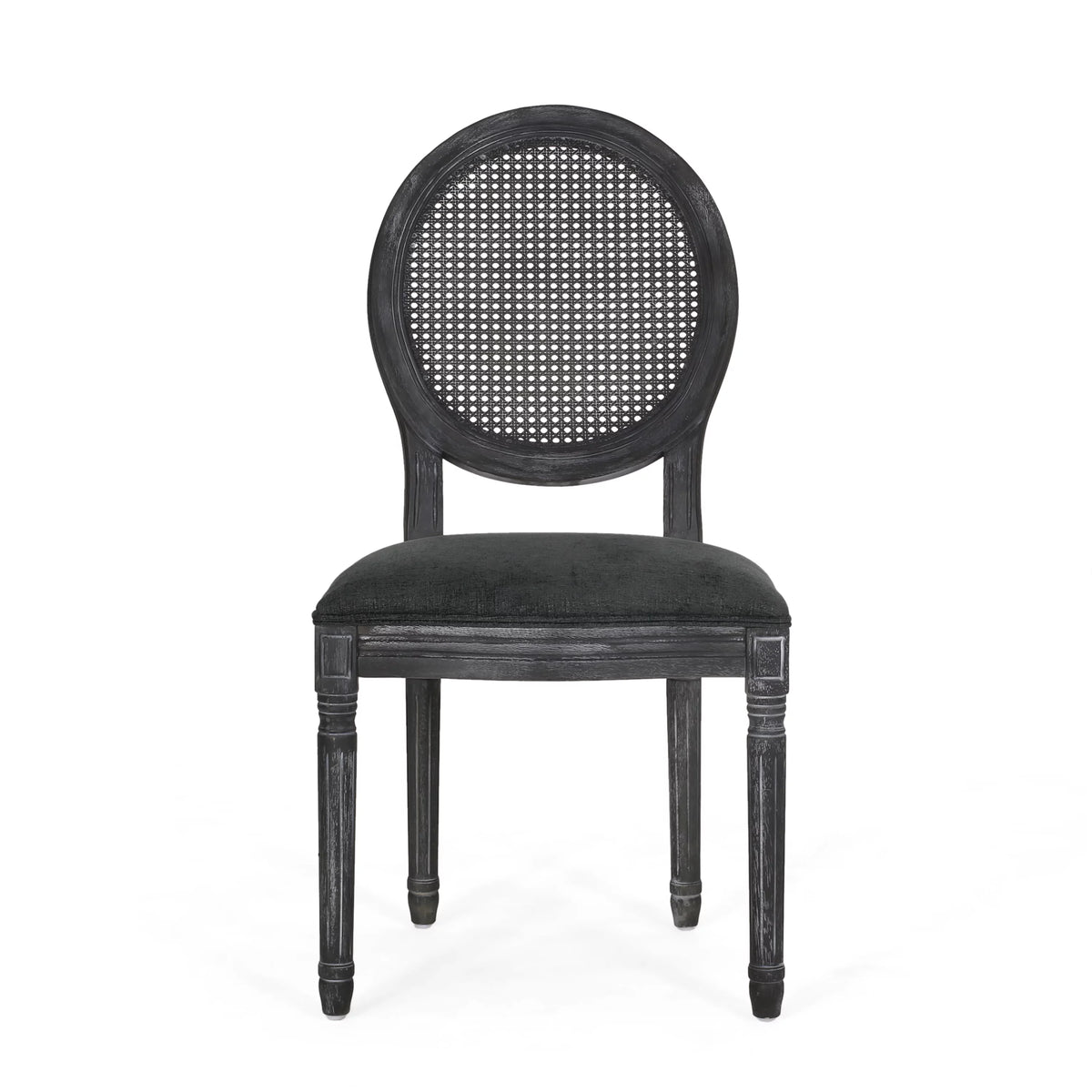 Upholstered Wood and Cane Dining Chairs, Set of 4 H50820