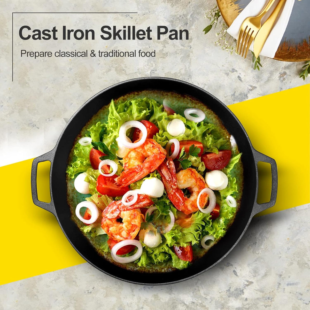 Pre-Seasoned Cast Iron 15 Dual Handle Frying Pan B884