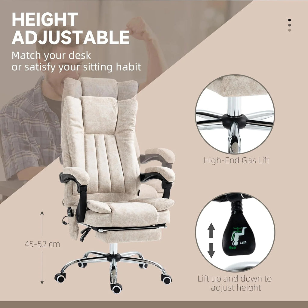 Cream White Microfiber High Back Office Chair with Massage and Footrest Q272