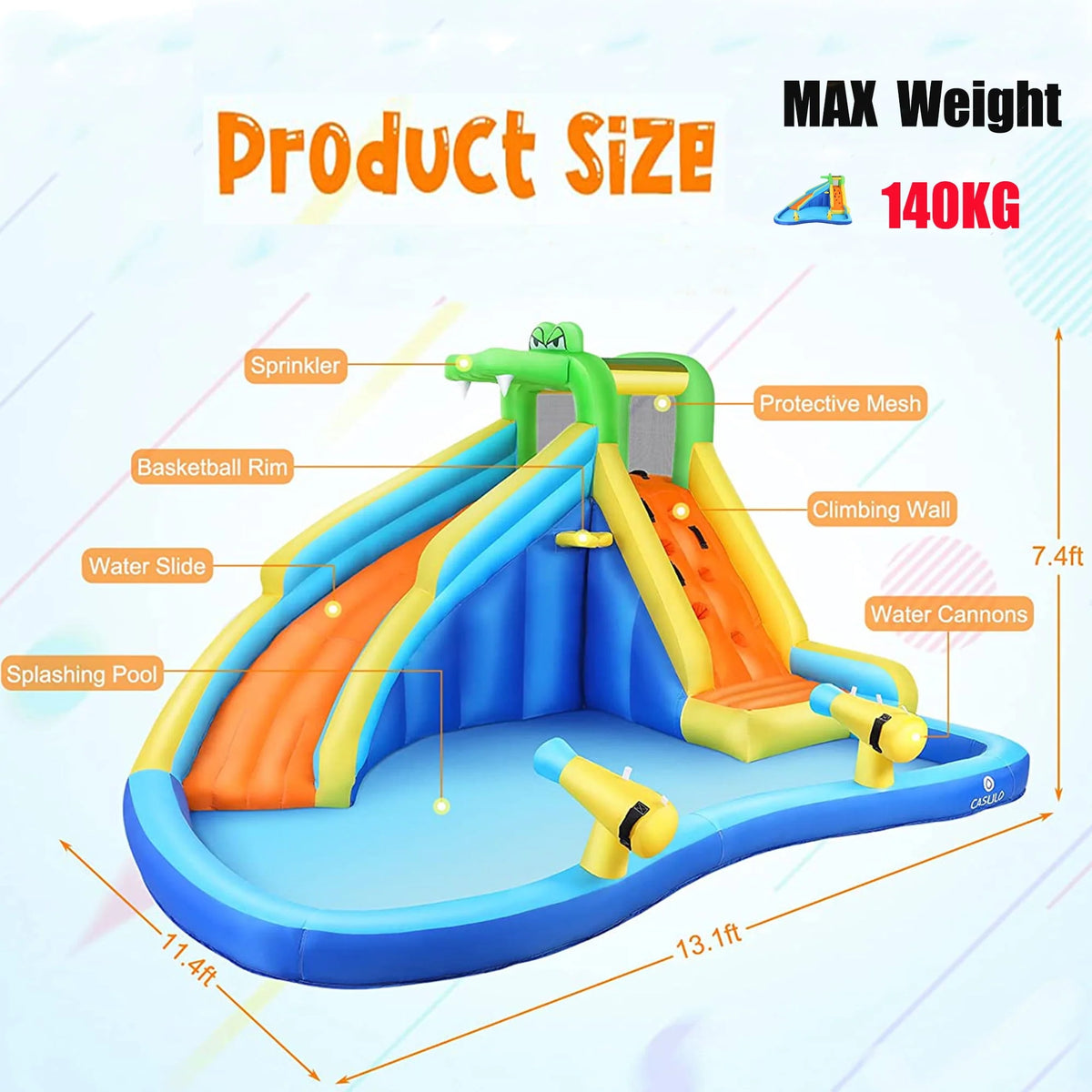 Inflatable Bounce House with Water Slide and Spray Pool E560896