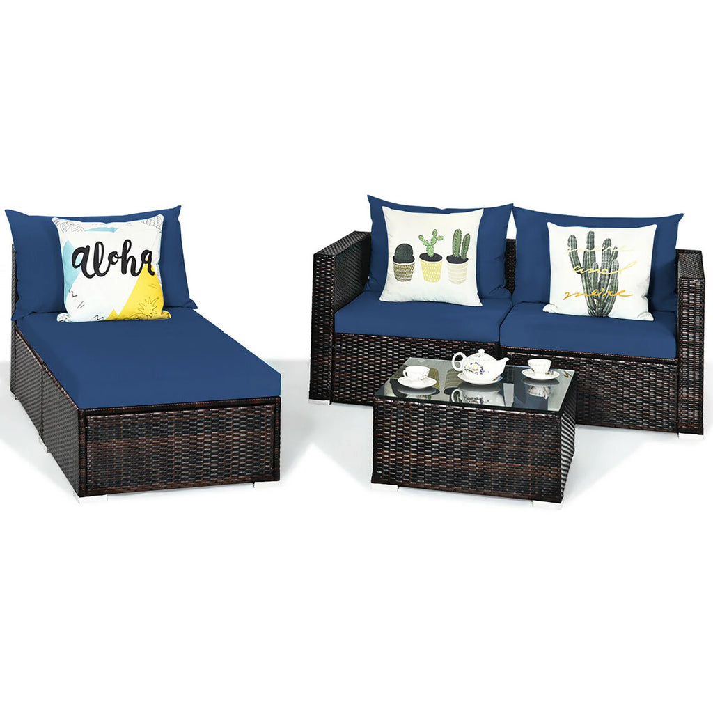5 Pcs Patio Rattan Furniture Set with Coffee Table R914889