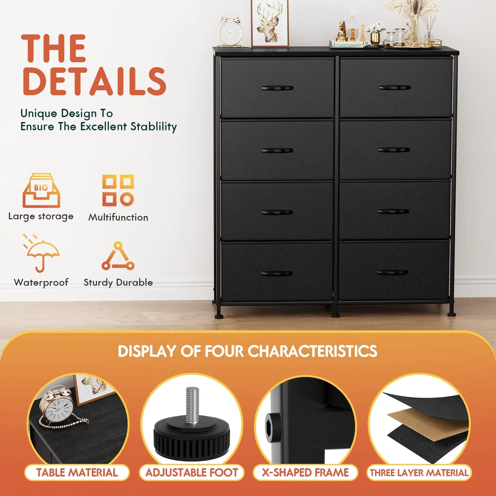 5 Drawer Fabric Dresser with Wood Top T631916