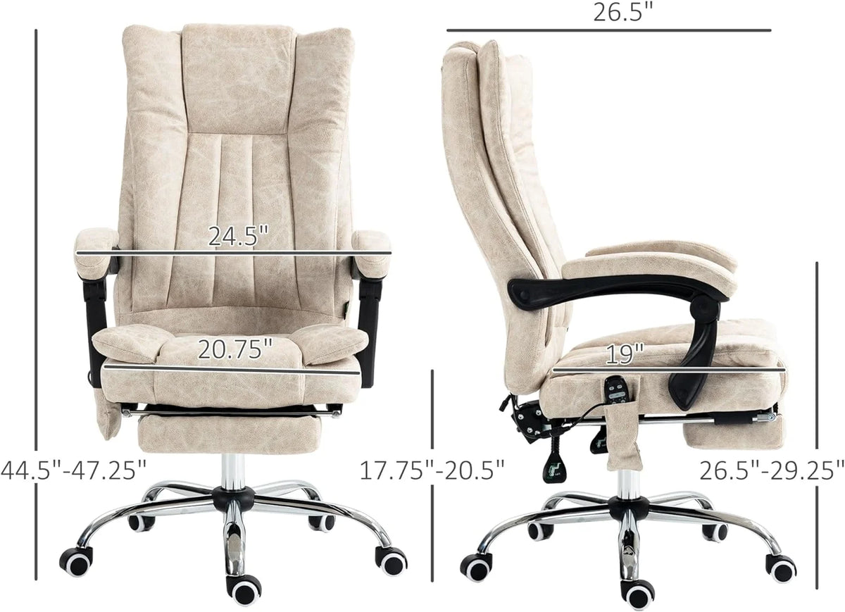Cream White Microfiber High Back Office Chair with Massage and Footrest Q272