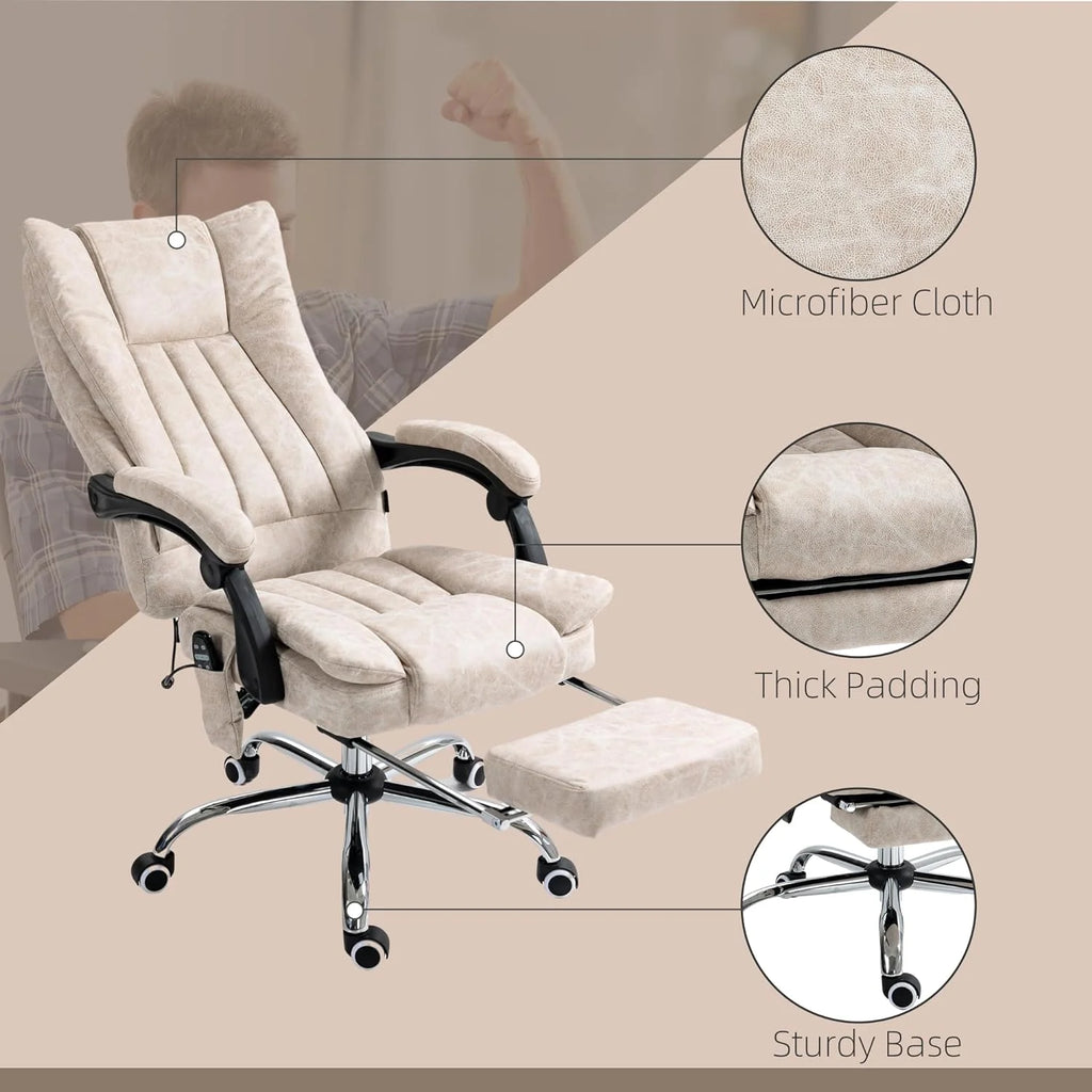 Cream White Microfiber High Back Office Chair with Massage and Footrest Q272