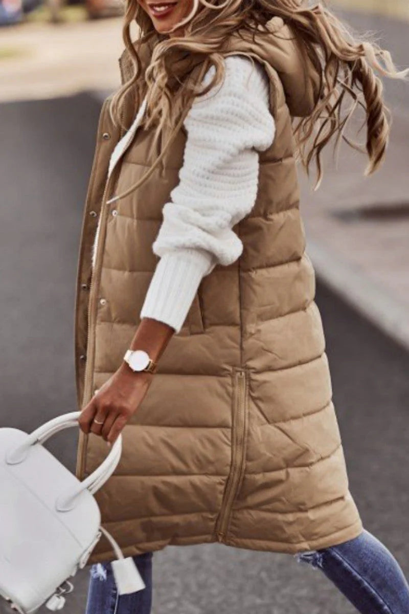Solid Patchwork Hooded Collar Outerwear J72209