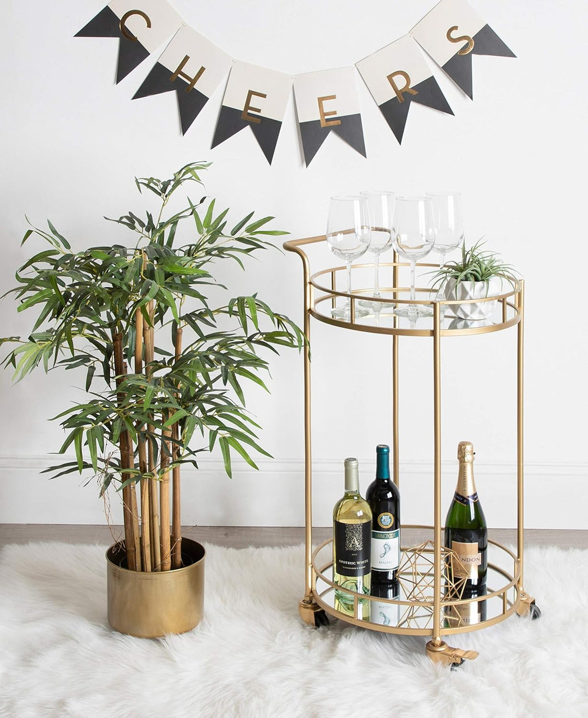 Metal and Glass Bar Cart, Glam Gold Finish B672582