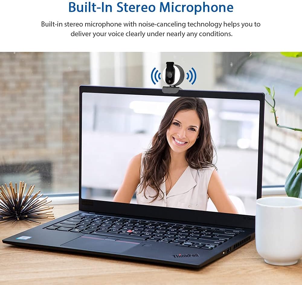 1080P Webcam with Ring Light, Privacy Cover and Dual Microphone I336