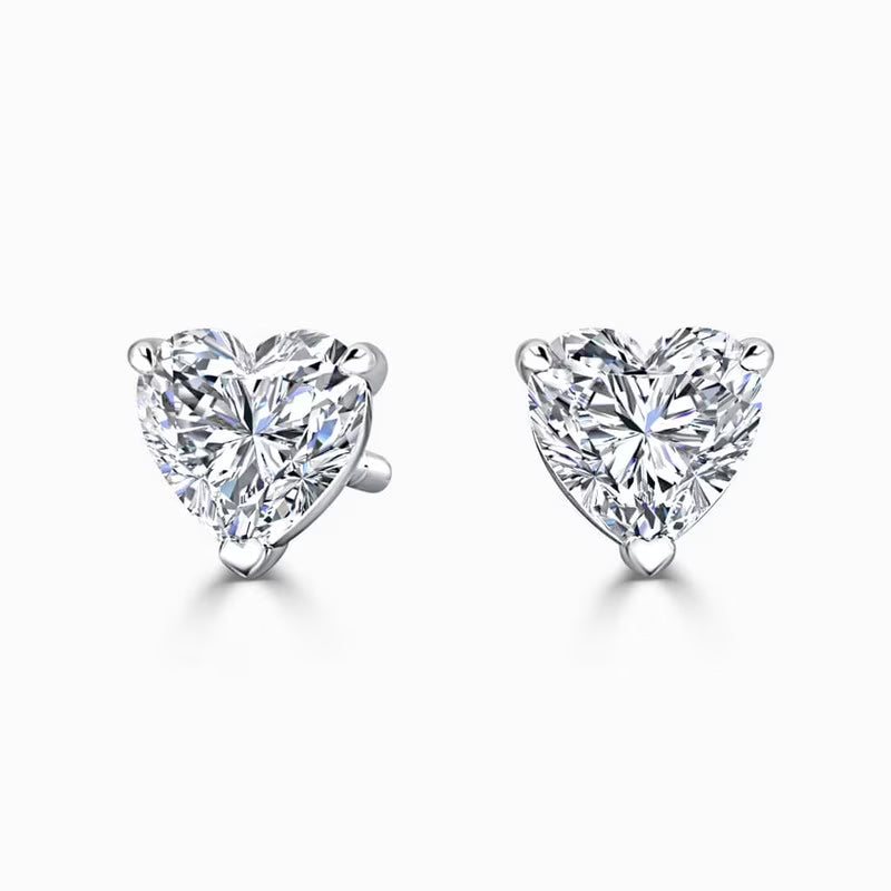 14K White Gold Heart Cut Diamond Stud Earrings N329