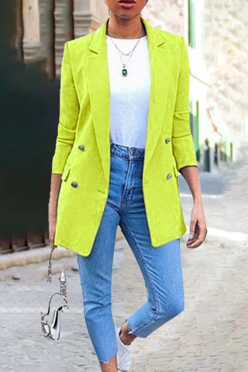 Solid Patchwork Turndown Collar Outerwear B5718
