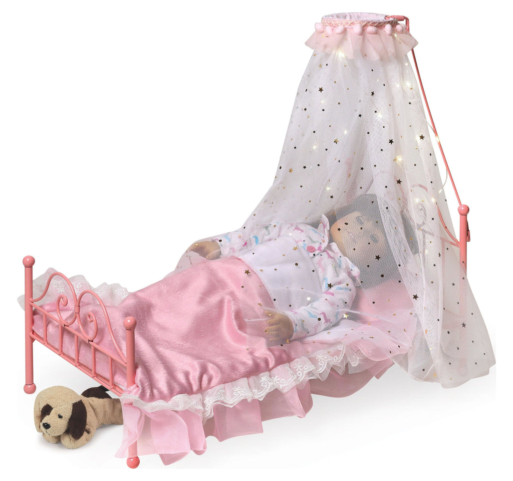 Pink Metal Doll Bed with Canopy and Bedding I198427