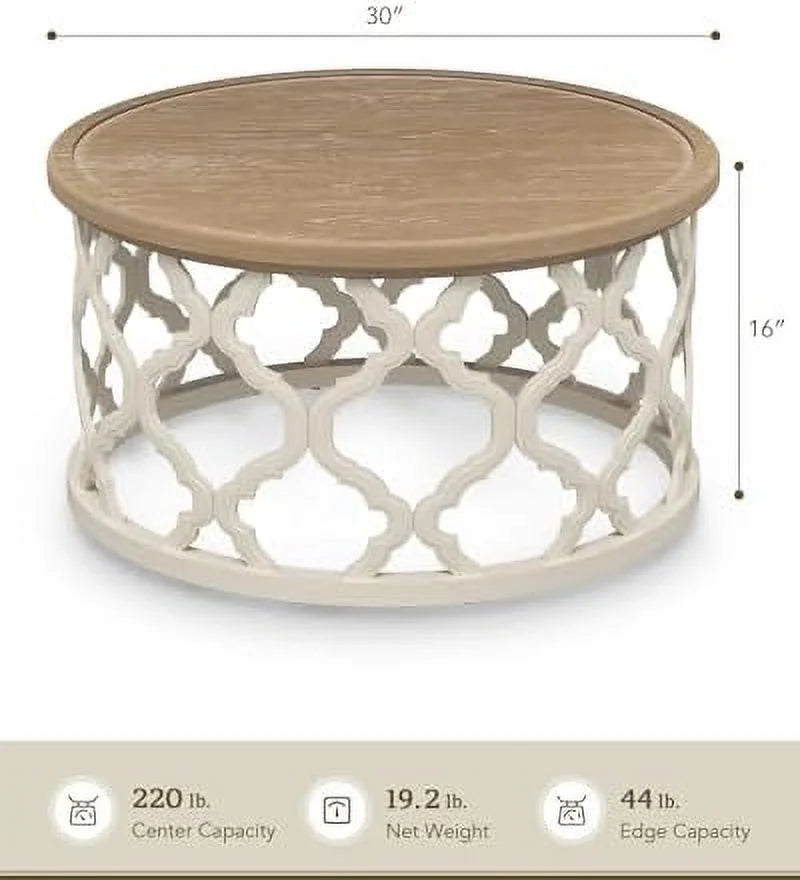 30'' Round Distressed Wood Coffee Table with Shelf W155588