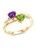 Purple Amethyst Green Peridot 18K Yellow Gold Plated Silver Ring Y3462