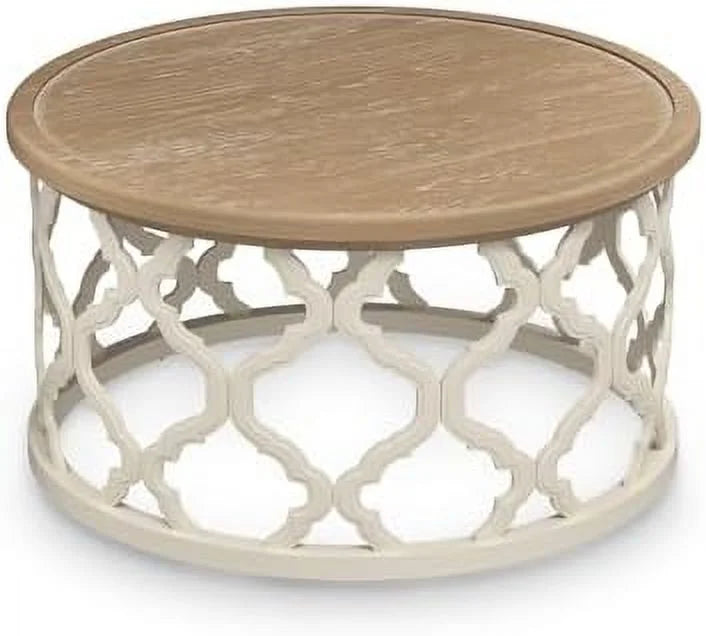 30'' Round Distressed Wood Coffee Table with Shelf W155588