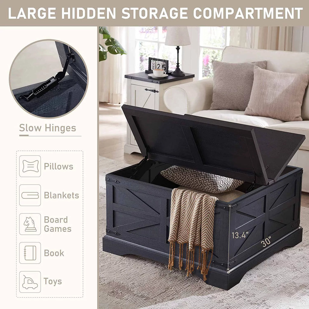 Black Square Wood Lift Top Coffee Table with Storage C3323