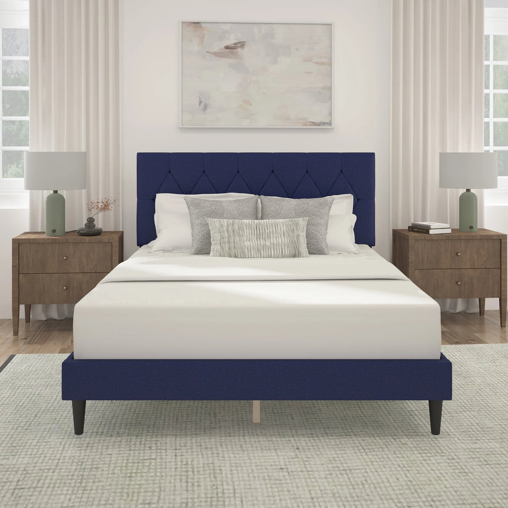 Gray Diamond Tufted Upholstered Queen Platform Bed E525164