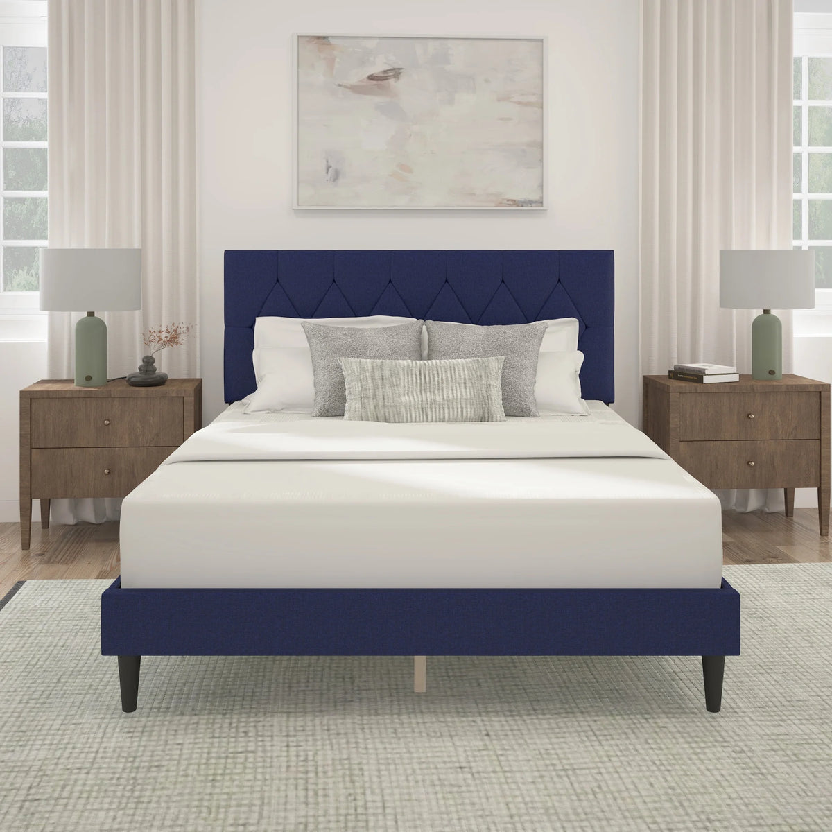 Gray Diamond Tufted Upholstered Queen Platform Bed E525164