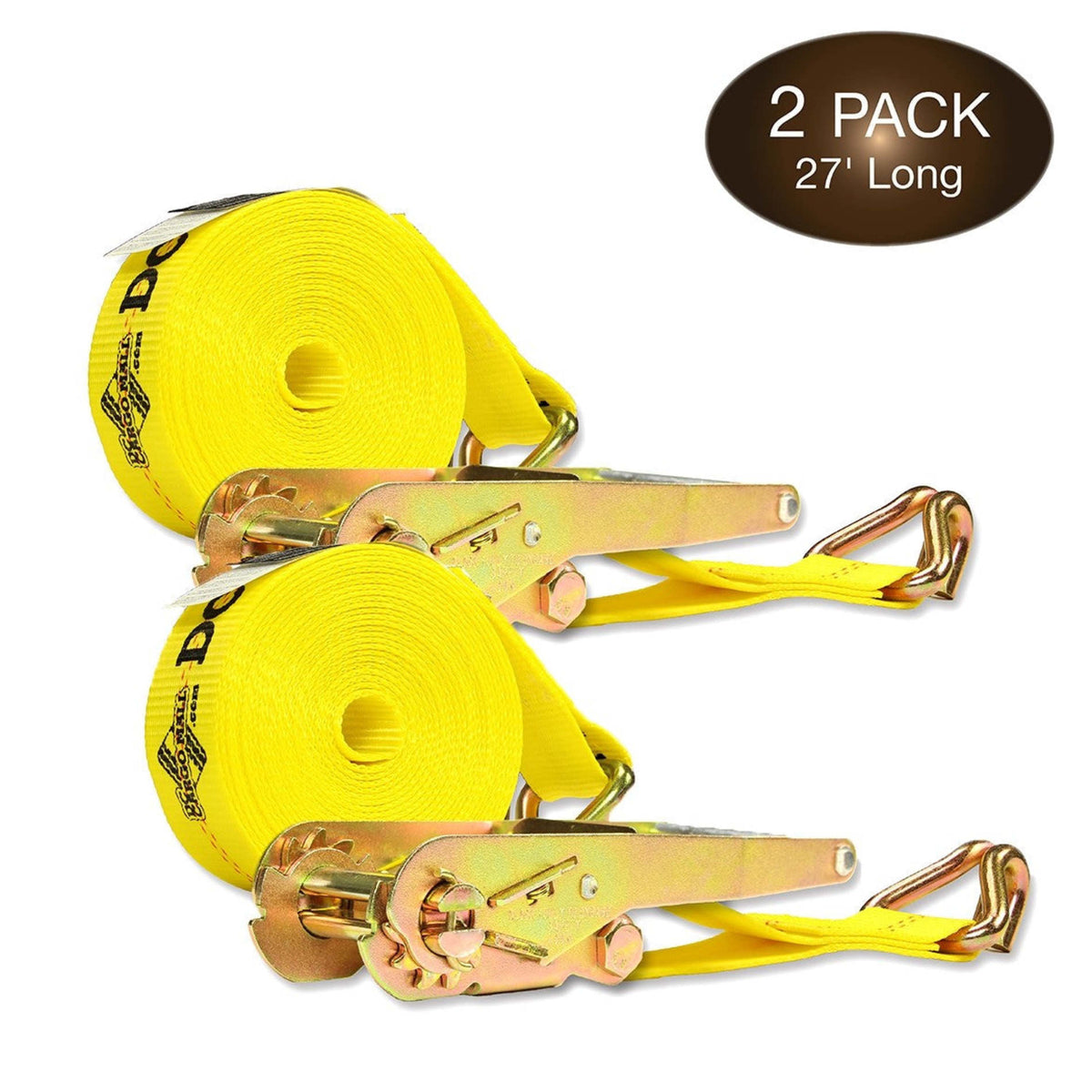 2 Heavy Duty Ratchet Straps with J Hooks, 2" x 27' Tie-Down Cargo Truck Straps N827647