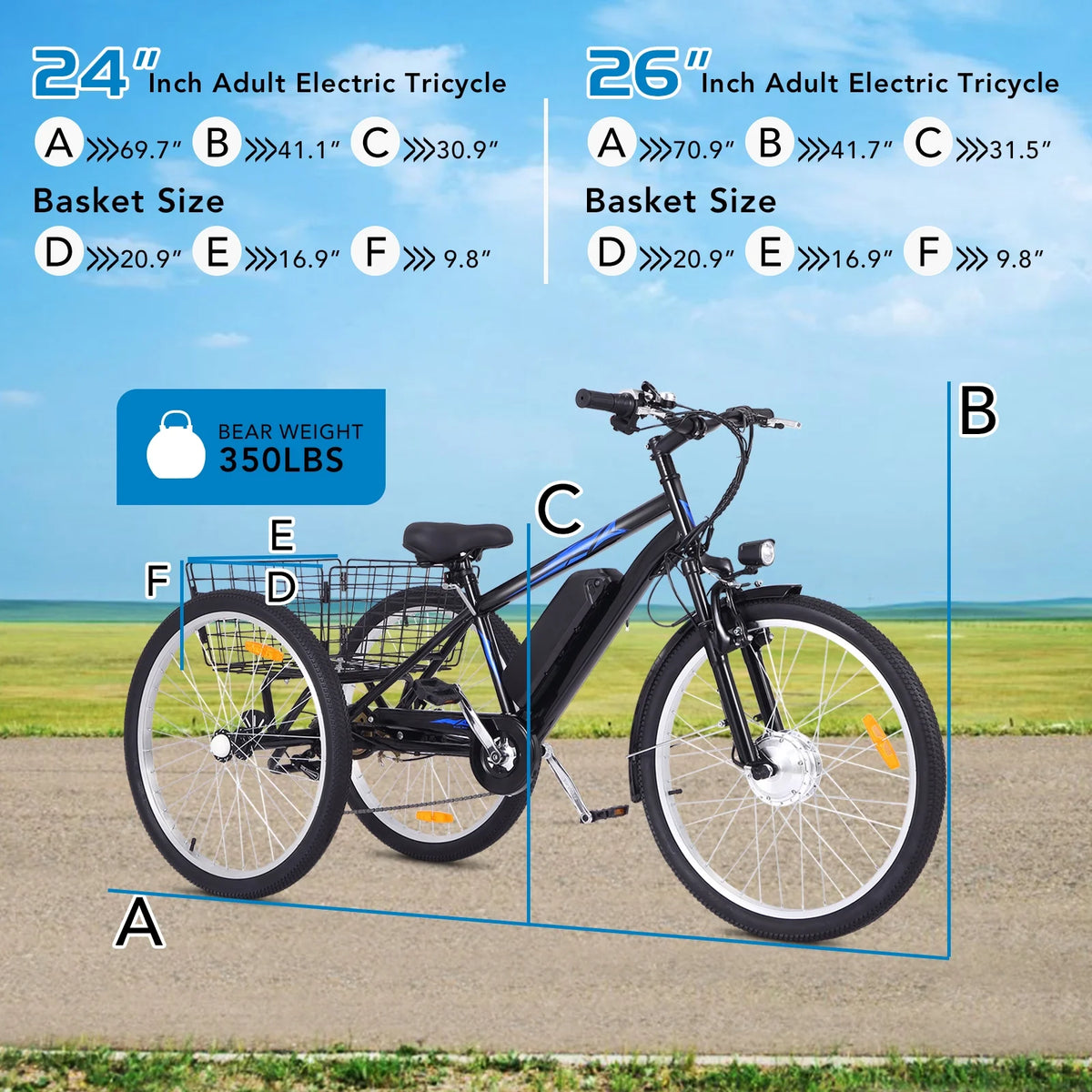 7-Speed Electric Trike with Basket F548