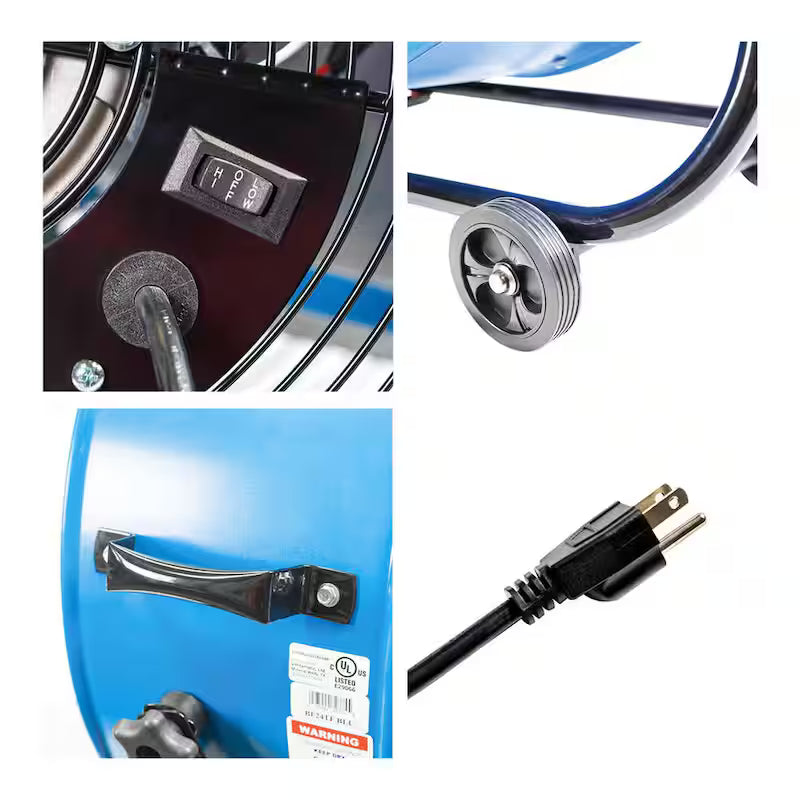 2 Fan Speeds Drum Fan in Blue with Snap-On Wheels W4172