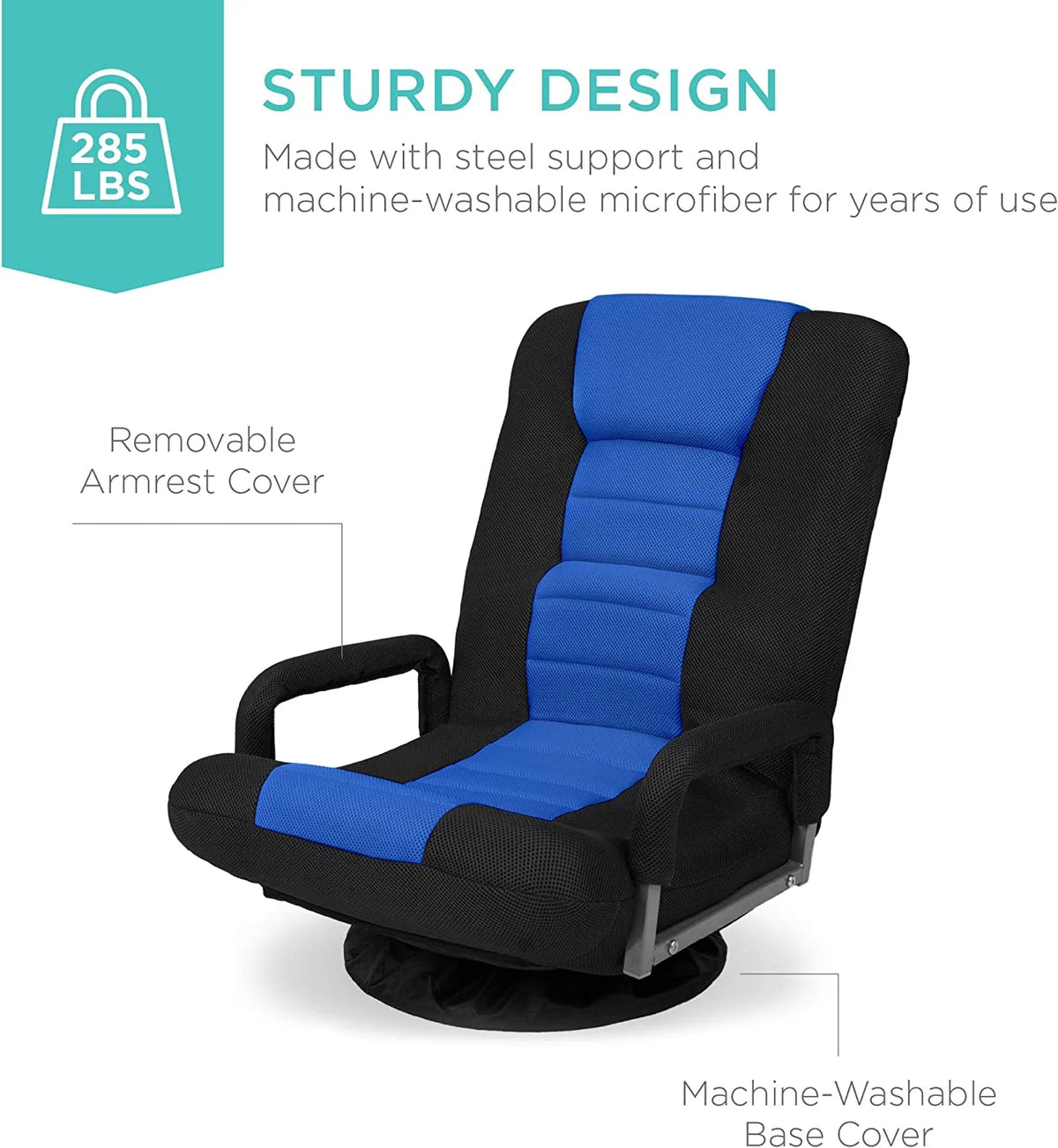 Swivel Gaming Chair with Lumbar Support, Armrest Handles, Adjustable Foldable Backrest - Black/Blue C317095