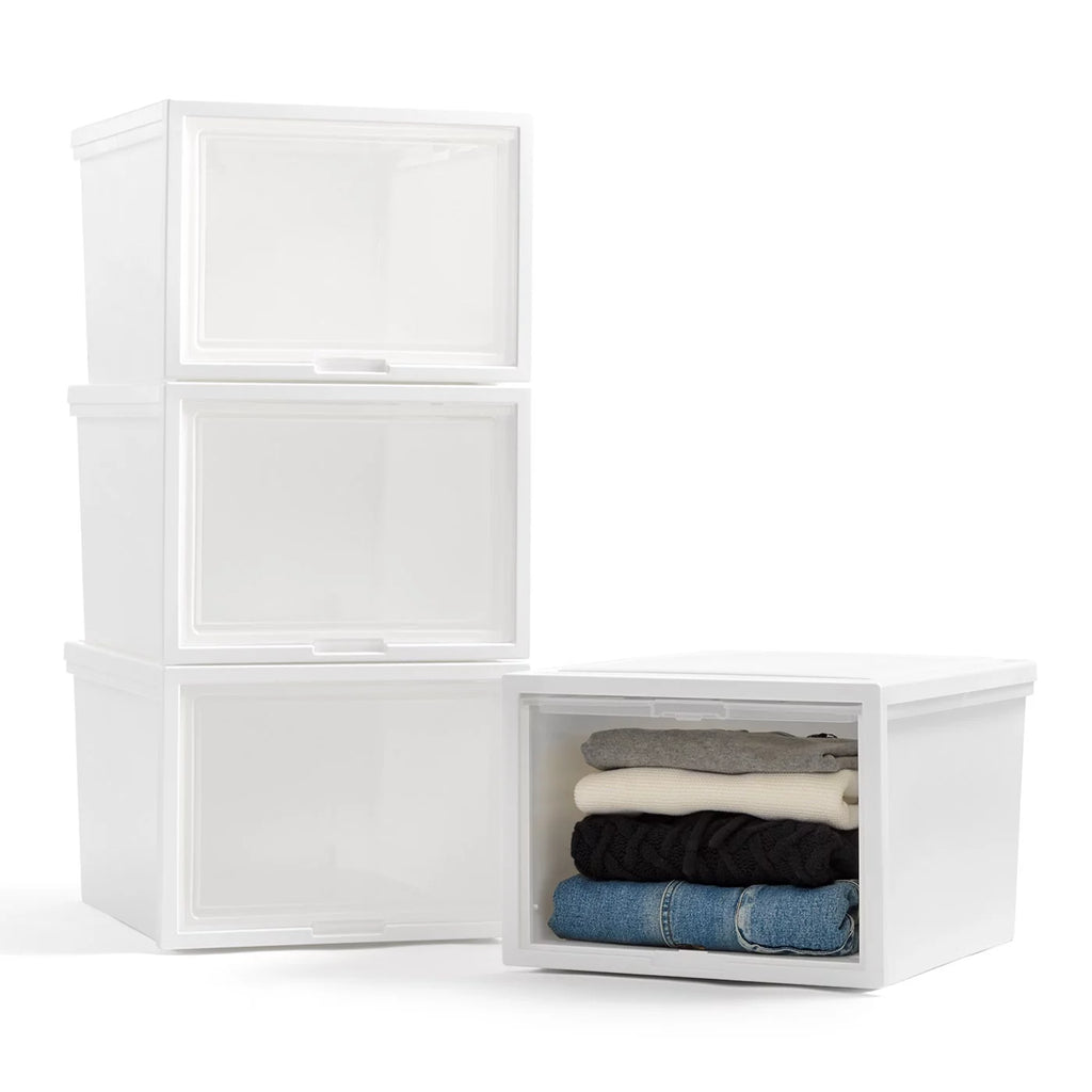 42 Qt. Stackable Plastic Storage Chest with Flip-Up Door, 4 Pack, White O65080