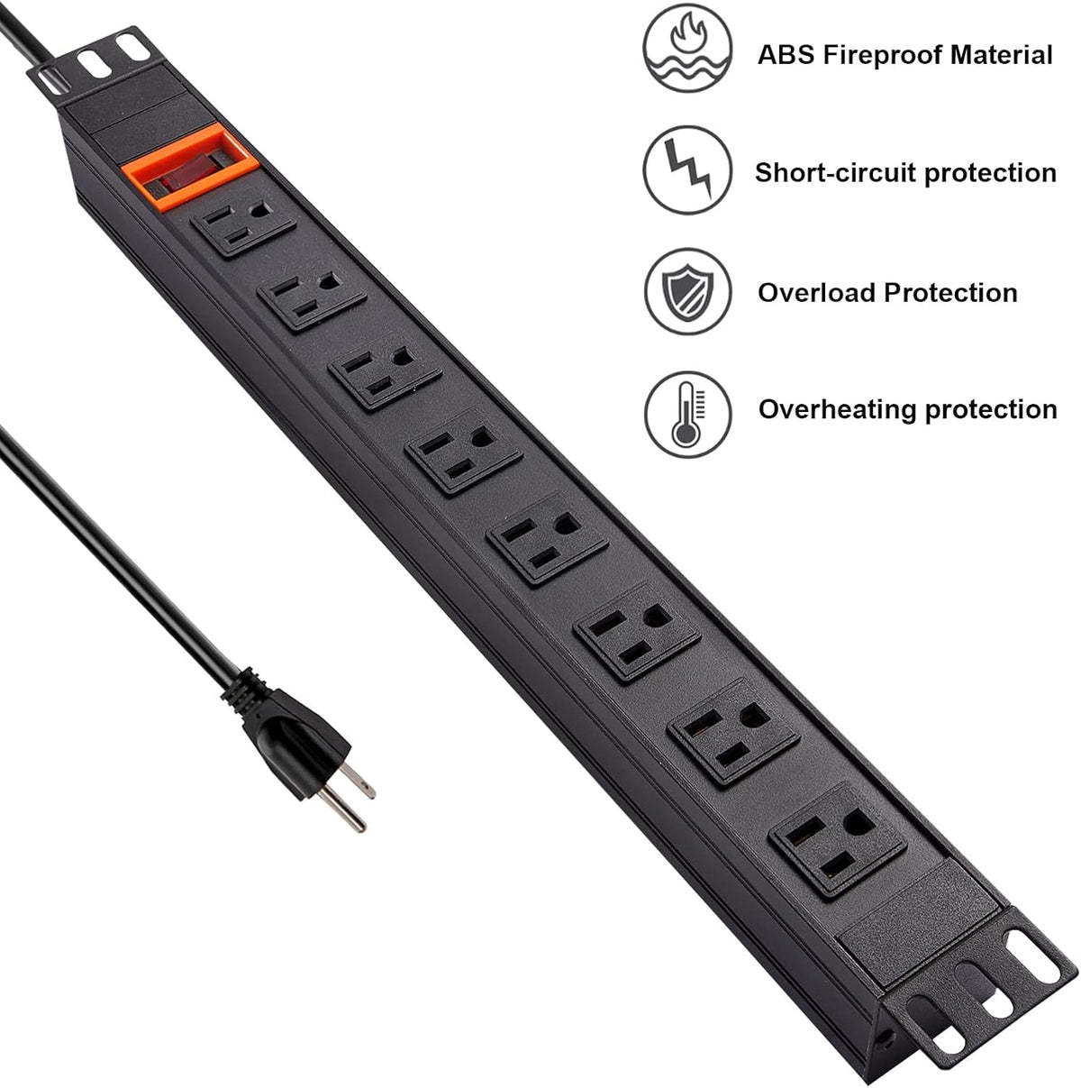 Black 1U Rack Mount PDU, 8 Outlets, 15A/125V, 6ft Cord, Pack of 2 Q6680