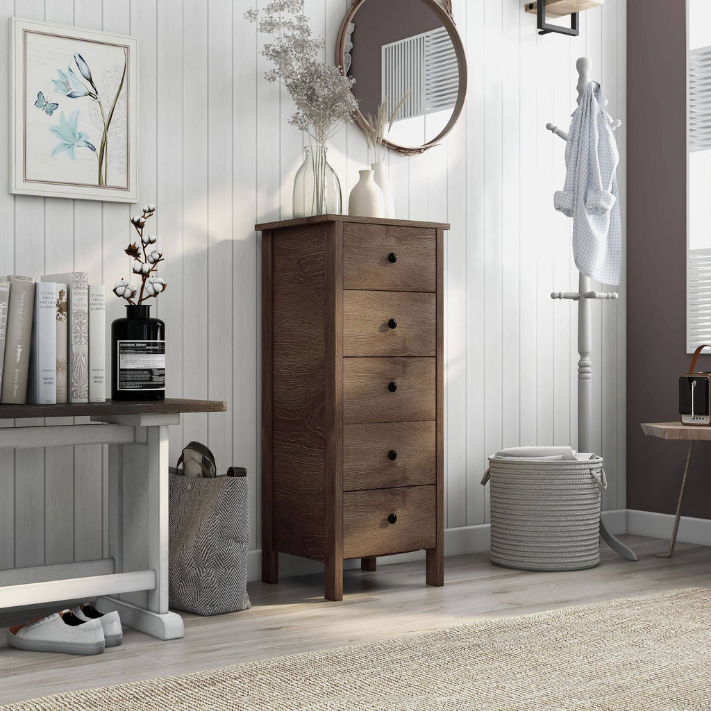 Distressed Walnut 5-Drawer Vertical Chest B33980