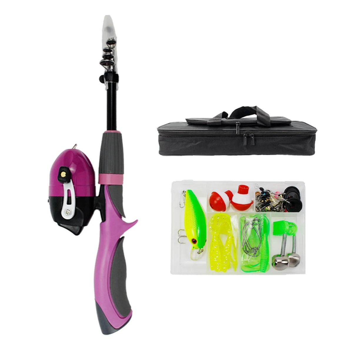 Pink Telescopic Fishing Rod and Reel Carrier Bag with Fishing Line V903759