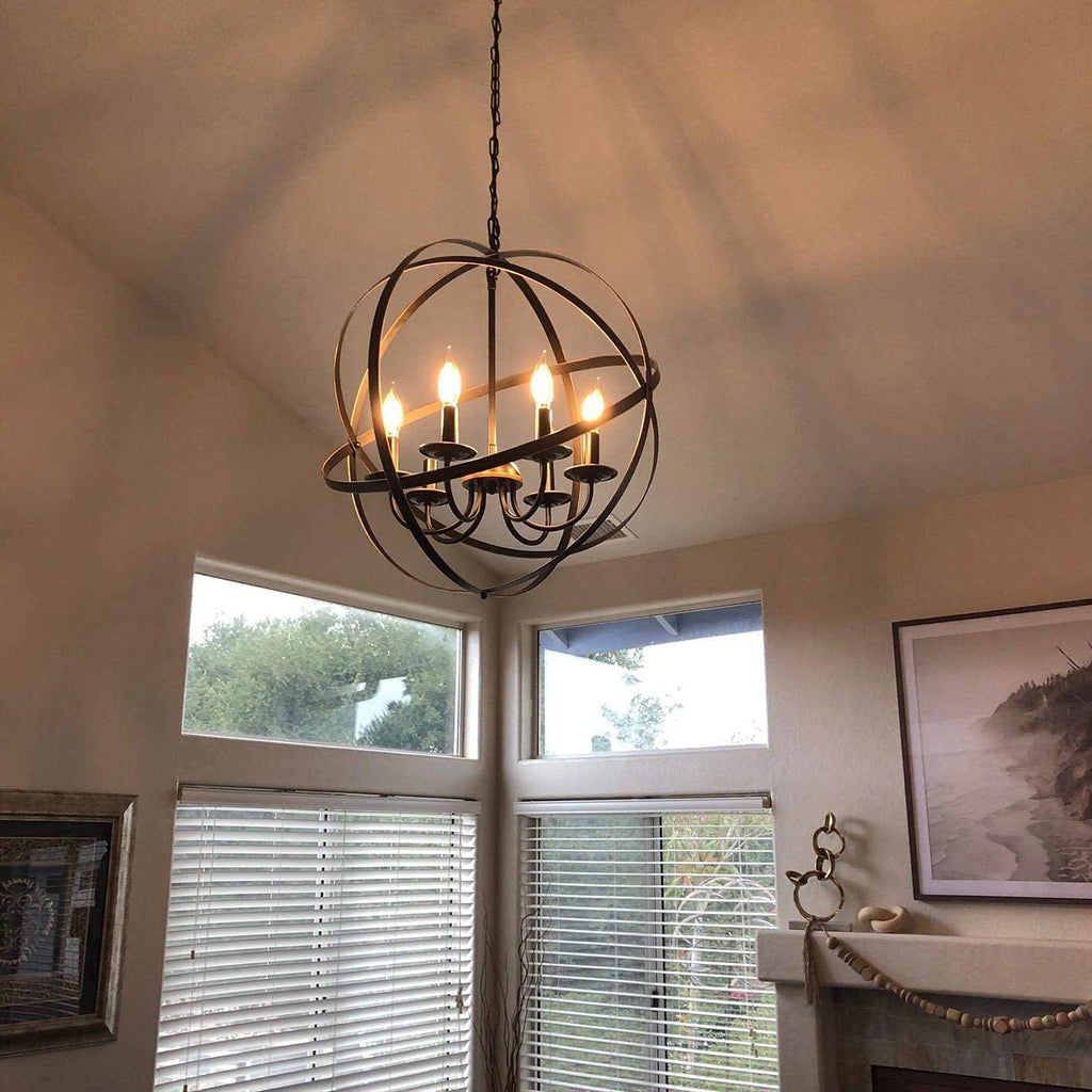 Black 6-Light Farmhouse Chandelier with Spherical Shade Q22738