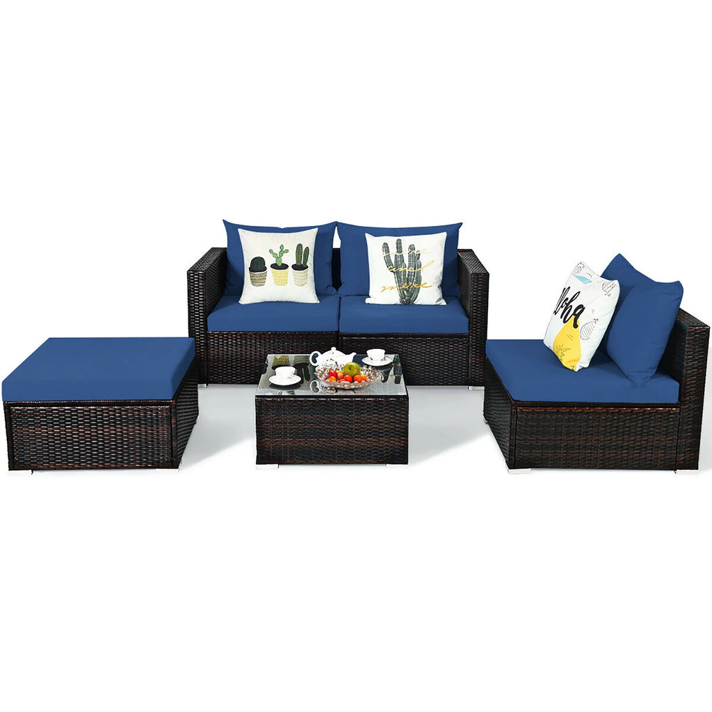 5 Pcs Patio Rattan Furniture Set with Coffee Table R914889