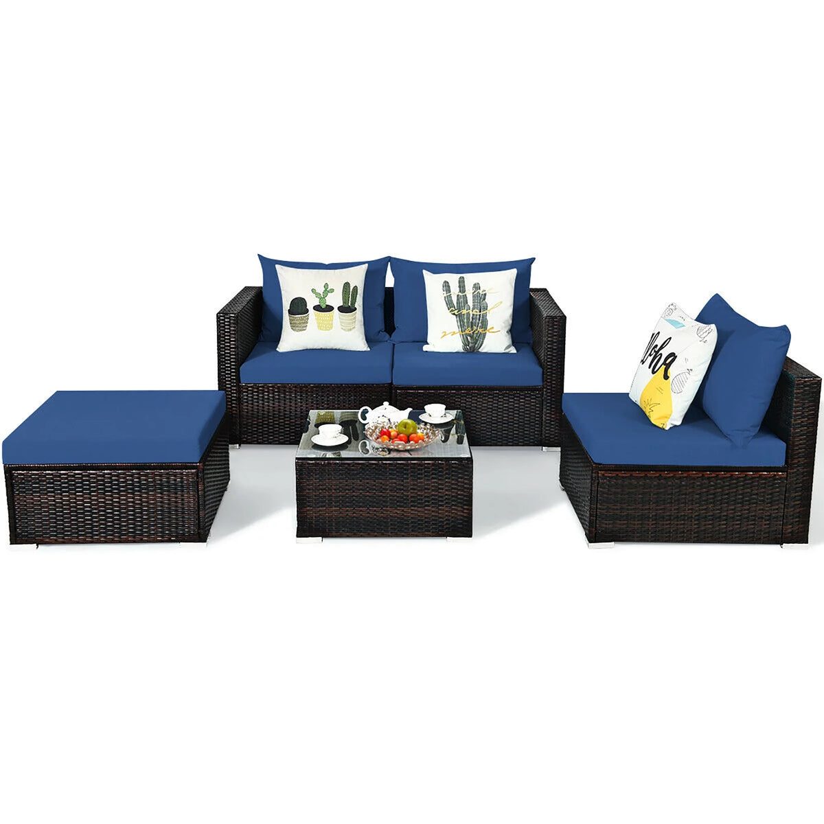 5 Pcs Patio Rattan Furniture Set with Coffee Table R914889