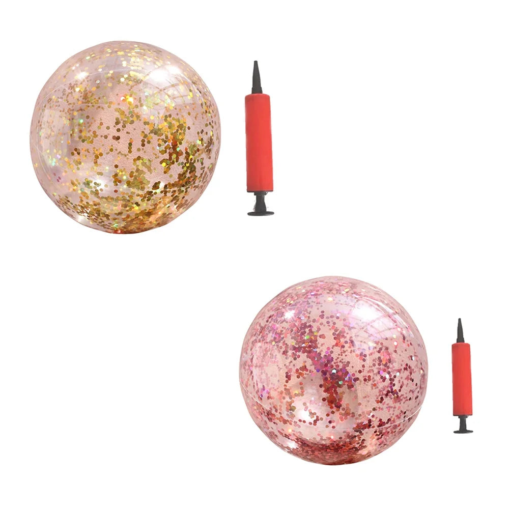 2pcs Glitter Sequin Beach Balls Inflatable PVC Ball Toys with Pumps M51698